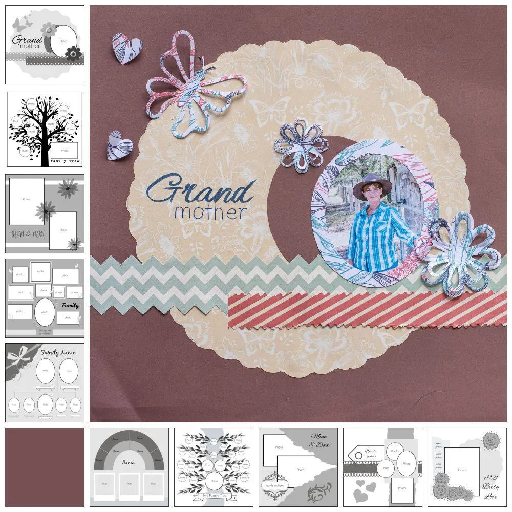 Stunning photo templates of a genealogy scrapbook