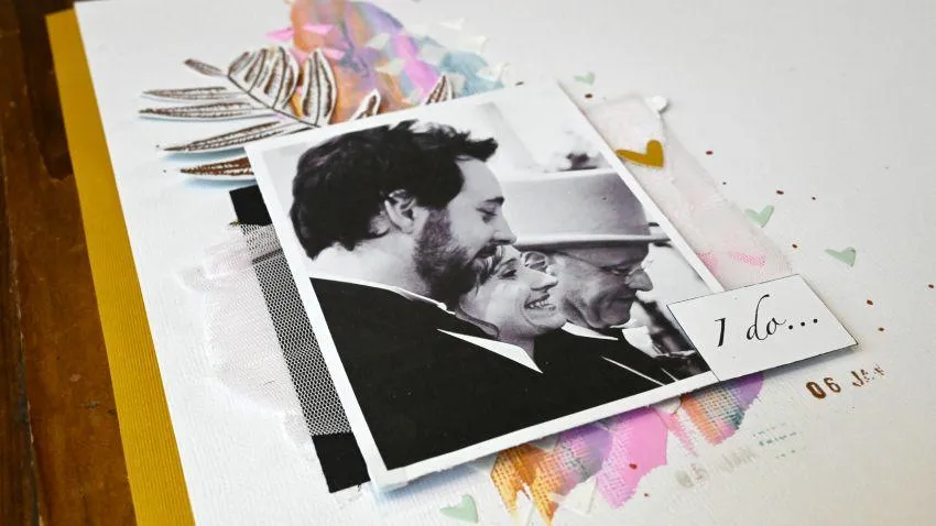 bride and groom scrapbook layout