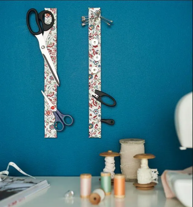 Magnetic knife rack as craft room storage idea